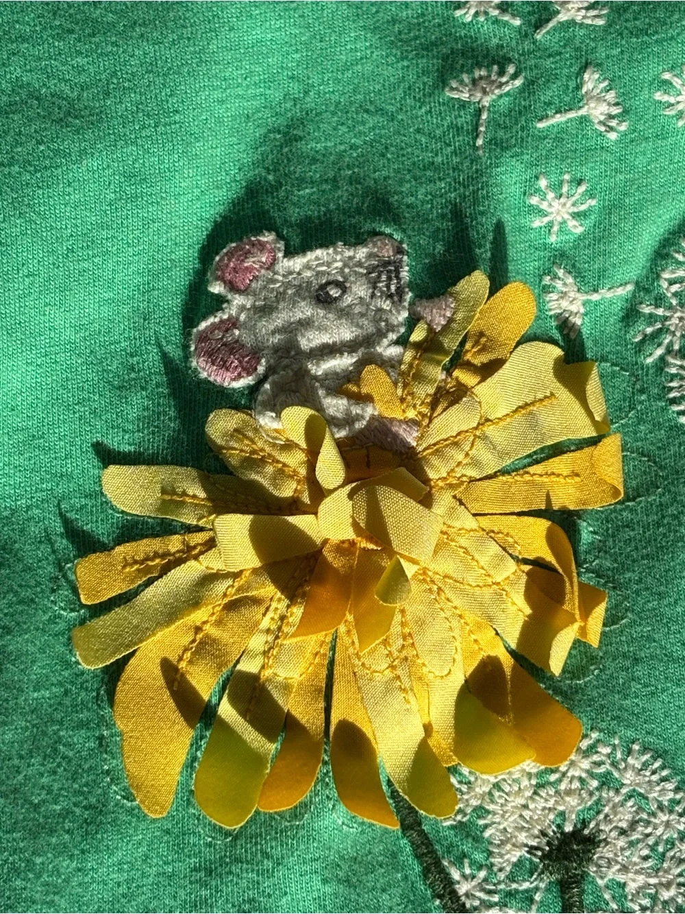 Mini Boden Puff Sleeve Appliqué Tee in Aloe with Mice & Dandelion - Picture 5 of 7